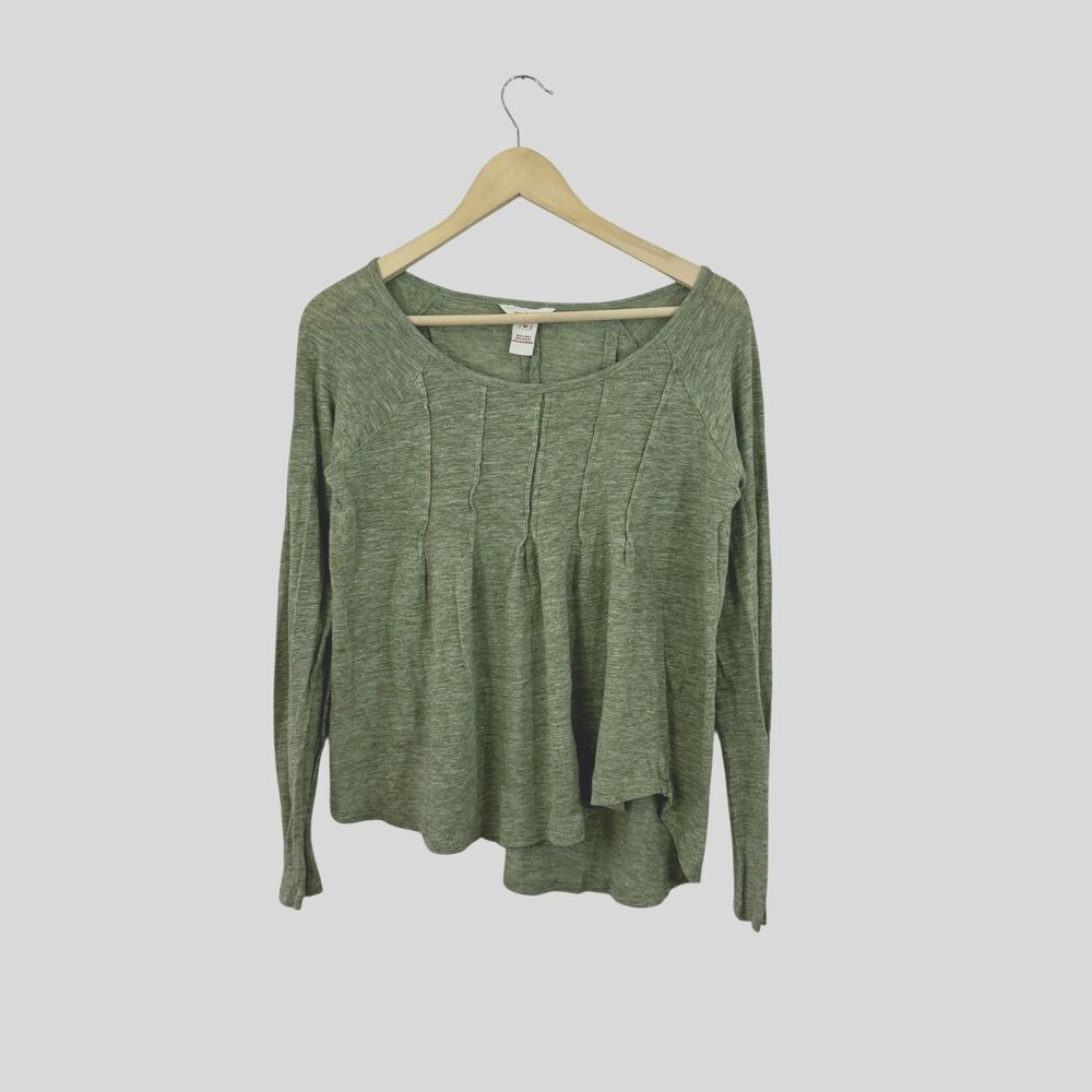 Sundance Medium Linen Top Green Pullover Flowy Fit Long Sleeve Womens READ